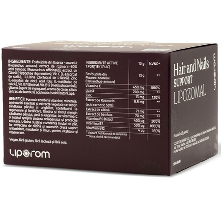 Vitamine si minerale pentru par si unghii Hair and Nails Support Lipozomal, 30 plicuri x 10 g, Liporom 724003