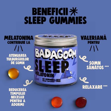 Jeleuri gumate cu melatonina, valeriana si vitamina B6 Sleep Melatonin, 60 bucati, Badagoom 724293