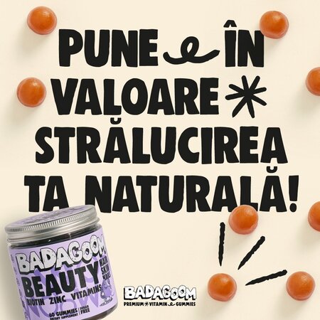 Jeleuri gumate cu biotina, zinc si vitamine pentru par, piele si unghii Beauty, 60 bucati, Badagoom 724460