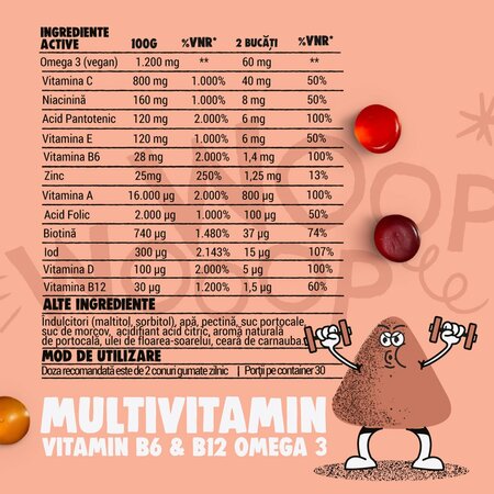 Jeleuri gumate cu multivitamine, minerale si omega 3 Multivitamin, 60 bucati, Badagoom 724470