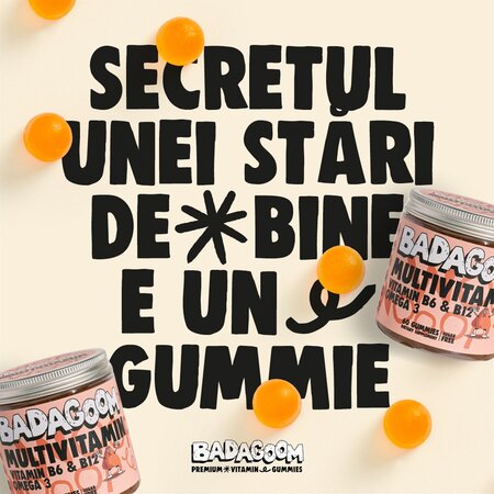 Jeleuri gumate cu multivitamine, minerale si omega 3 Multivitamin, 60 bucati, Badagoom 724473