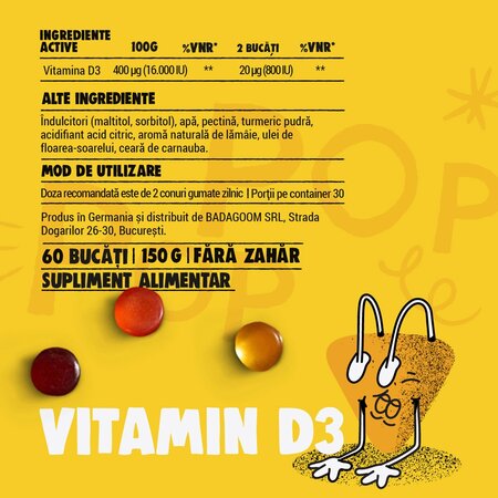 Jeleuri gumate cu vitamina D3, 60 bucati, Badagoom 724479