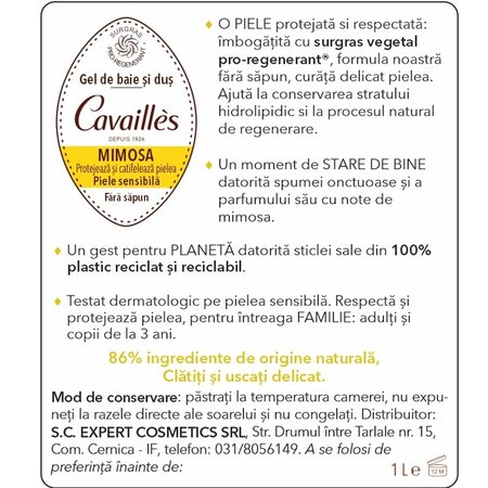 Gel de baie si dus cu mimoza, 1000 ml, Roge Cavailles 726288