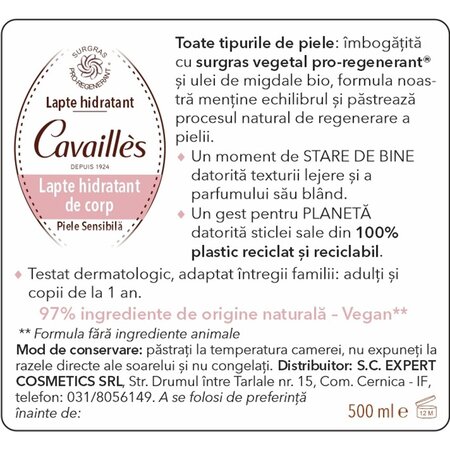 Lapte de corp hidratant, 500 ml, Roge Cavailles 726298