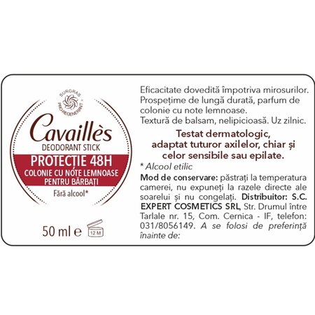 Deodorant stick cu parfum de colonie cu note lemnoase pentru barbati, 50 ml, Roge Cavailles 726316