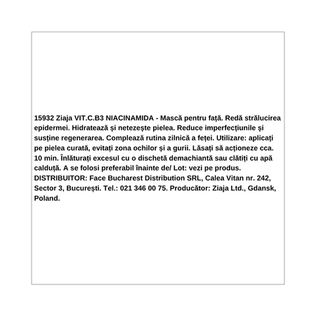 Masca hidratanta pentru fata Vitamin C.B3 Niacinamide, 50 ml, Ziaja 724872