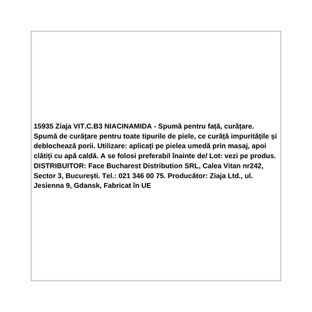 Spuma de curatarea pentru fata Vitamin C.B3 Niacinamide, 150 ml, Ziaja 724878