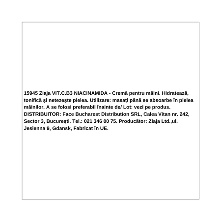 Crema hidratanta de maini Vitamin C.B3 Niacinamide, 50 ml, Ziaja 724882