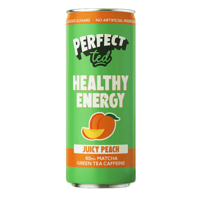 Bautura carbogazoasa cu matcha, suc de piersici si cofeina, 250 ml, Perfect Ted