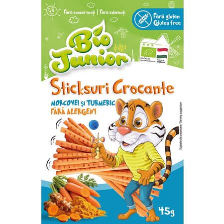 Sticksuri crocante cu morcovi si turmeric, 45 g, Bio Junior 725901