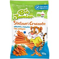 Sticksuri crocante cu morcovi si turmeric, 45 g, Bio Junior
