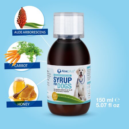 Sirop cu aloe, morcovi si miere pentru caini, 150 ml, Aloeplus 725919