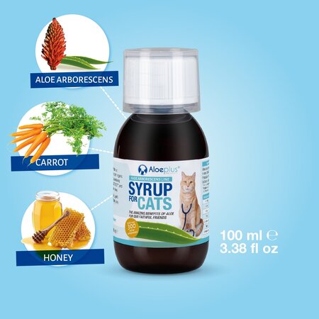 Sirop cu aloe, morcovi si miere pentru pisici, 100 ml, Aloeplus 725936