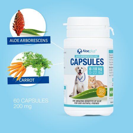 Supliment cu aloe pentru sanatatea genenerala a pisicilor si cainilor, 60 capsule, Aloeplus 726031