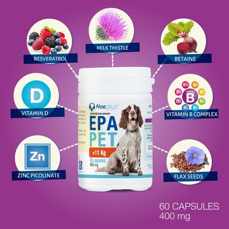 Supliment pentru sustinerea functiei hepatice la caini Epapet, 400 mg, 60 capsule, Aloeplus 726092