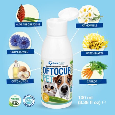 Solutie pentru curatarea ochilor pentru caini si pisici Oftocur, 100 ml, Aloeplus 726224