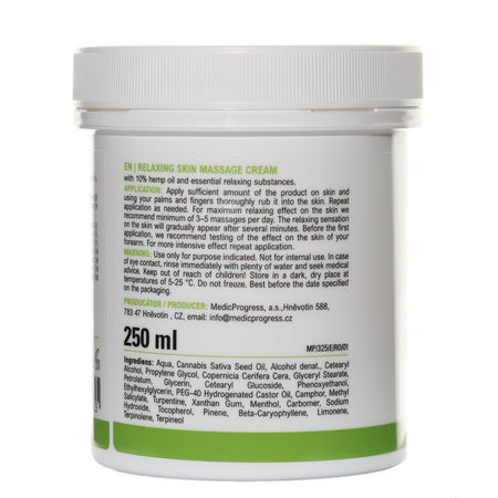 Unguent pentru masaj cu 10% ulei de canepa, 250 ml, Health Culture 726803