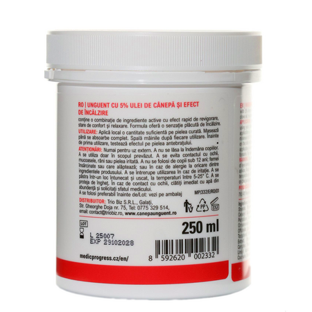 Unguent cu efect de incalzire cu 5% ulei de canepa, 250 ml, Health Culture 726814