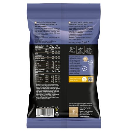 Visine in ciocolata cu lapte, miere si scortisoara, 70 g, Nobilis 727160