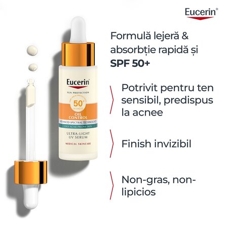 Ser cu efect matifiant si SPF 50+ Oil Control Ultra Light UV, 30 ml, Eucerin 727292