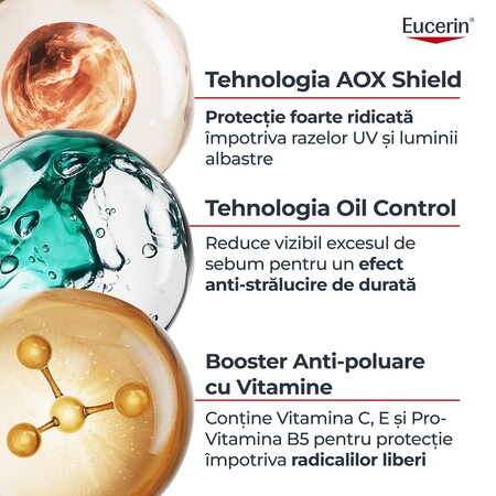 Ser cu efect matifiant si SPF 50+ Oil Control Ultra Light UV, 30 ml, Eucerin 727288