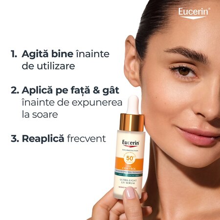 Ser cu efect matifiant si SPF 50+ Oil Control Ultra Light UV, 30 ml, Eucerin 727293
