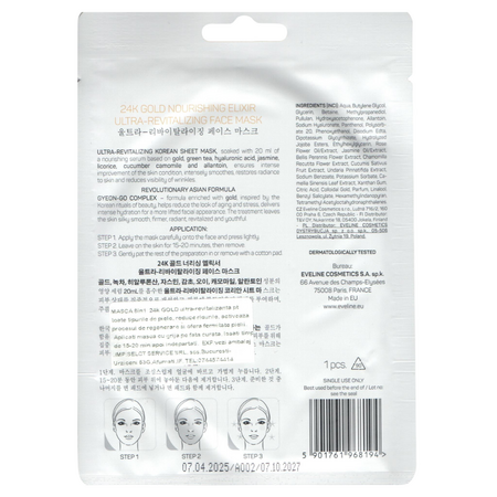 Masca faciala hranitoare cu aur 24K Gold Nourishing Elixir, 20 ml, Eveline Cosmetics 728297