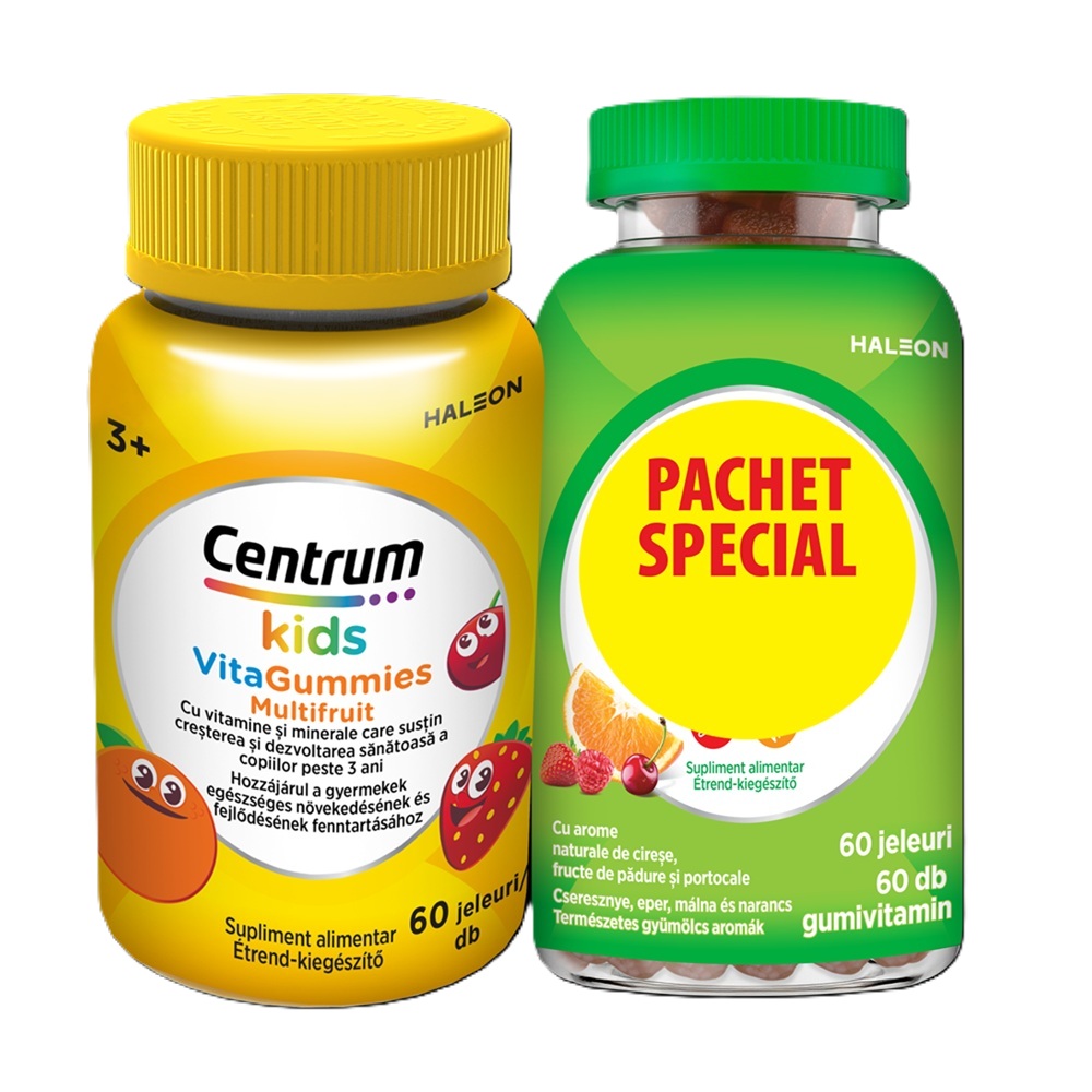 Pachet Centrum Vitagummies Multifruct+Centrum Multi Gummies Adult, 60 jeleuri, 60 jeleuri +60 jeleuri, Haleon