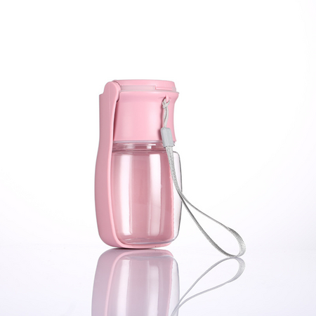 Sticla de apa pliabila pentru caini si pisici roz, 330 ml, Yatrick 728122