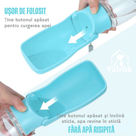 Sticla de apa pliabila pentru caini si pisici albastra, 330 ml, Yatrick 728132