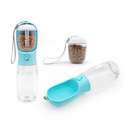 Sticla portabila 2-in-1 pentru caini si pisici albastra, 330 ml, Yatrick 728179