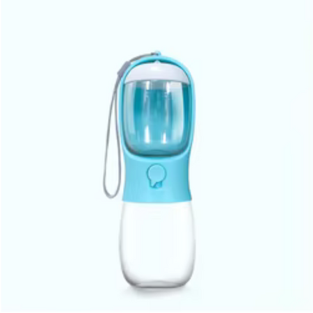 Sticla portabila 2-in-1 pentru caini si pisici albastra, 330 ml, Yatrick 728174