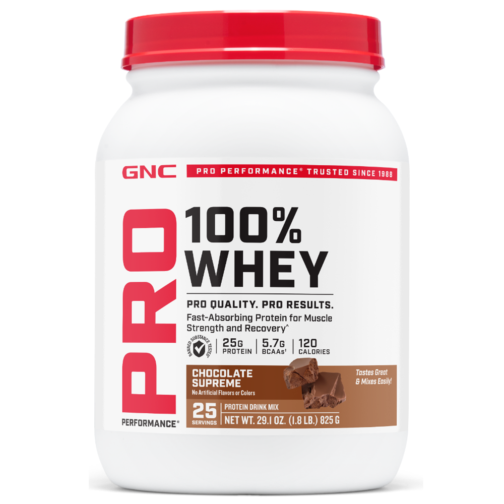 Pudra proteica din zer cu aroma de ciocolata Pro Performance, 825 g, GNC