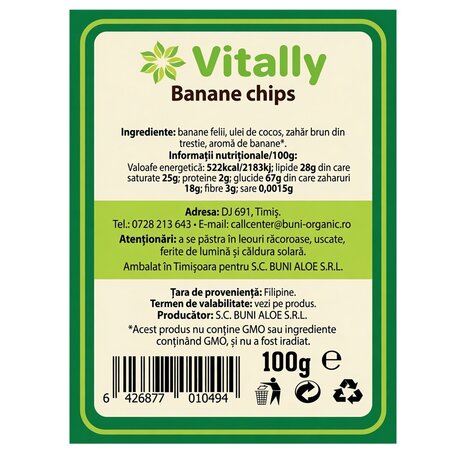 Chipsuri din banane, 100 g, Vitally 728456