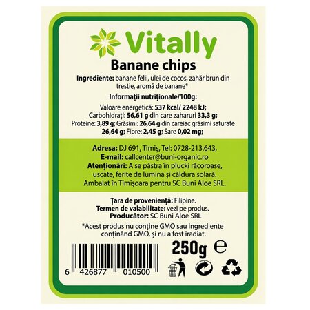 Chipsuri din banane, 250 g, Vitally 728459