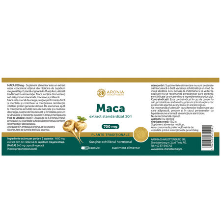 Maca, 700 mg, 60 capsule moi, Aronia Charlottenburg 728466