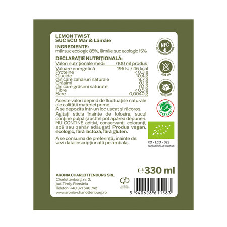Suc eco de mar si lamaie Lemon Twist, 330 ml, Aronia Charlottenburg 728470