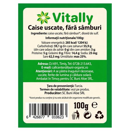 Caise uscate fara samburi, 100 g, Vitally 728501