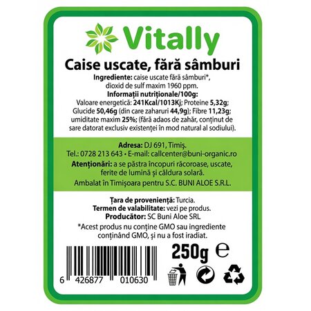 Caise uscate fara samburi, 250 g, Vitally 728509