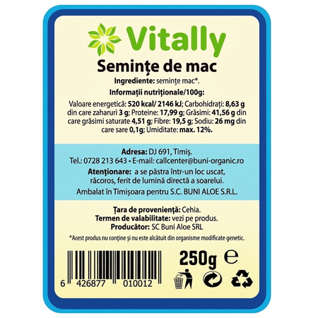 Seminte de mac, 250 g, Vitally 728634