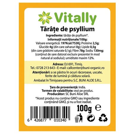 Tarate de psyllium, 100 g, Vitally 728555