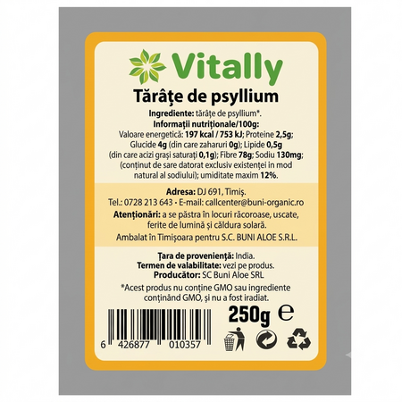 Tarate de psyllium, 250 g, Vitally 728629