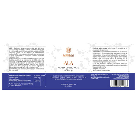 Acid Alpha Lipoic, 600 mg, 60 capsule, Aronia Charlottenburg 728631