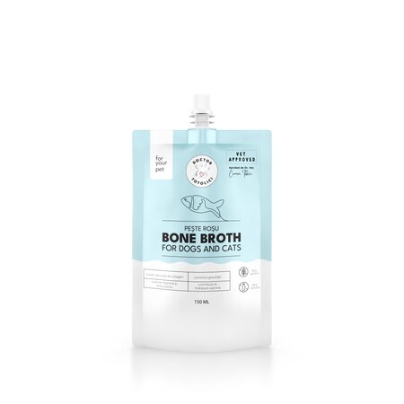 Supa de oase de peste rosu pentru caini si pisici, 150 ml, Doctor Totolici