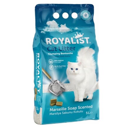 Nisip bentonita parfumat delicat cu Marseille, 5 L, Royalist