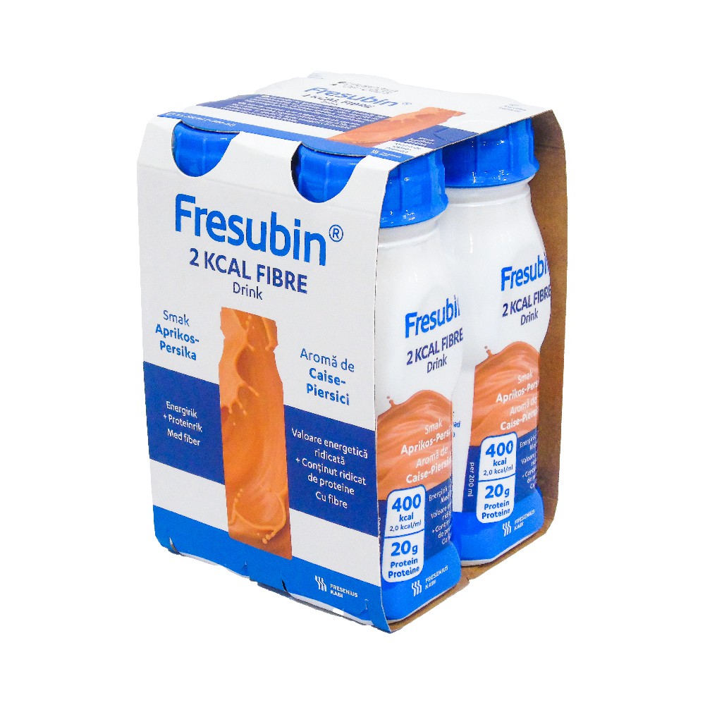Bautura cu aroma de caise si piersici Fresubin 2kcal Fibre, 4 x 200 ml, Fresenius Kabi