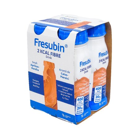 Bautura cu aroma de caise si piersici Fresubin 2kcal Fibre, 4 x 200 ml, Fresenius Kabi