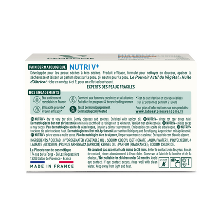 Sapun dermatologic cu ulei de caise Nutri V+, 100 g, Laboratoires Vendome 729822