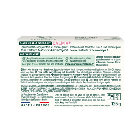 Sapun extra fin cu unt de shea Calm V+, 125 g, Laboratoires Vendome 729834