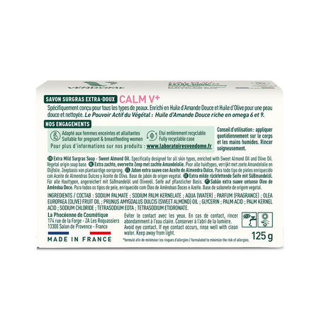 Sapun extra fin cu ulei de migdale Calm V+, 125 g, Laboratoires Vendome 729839